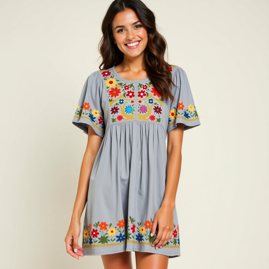 Bohemian Foliage Vine Embroidered Flowy Dress