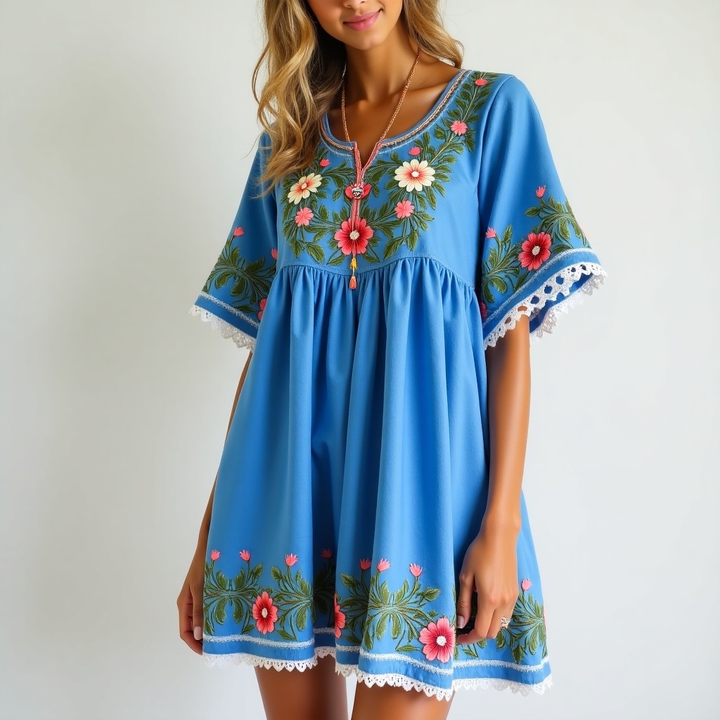 Boho Botanical Meadow Maxi Embroidered Dress