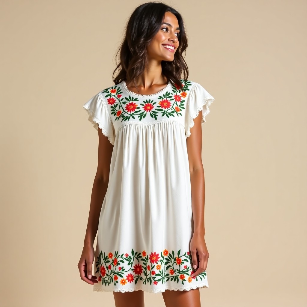 Bohemian Botanical Bloom Embroidered Flowy Dress