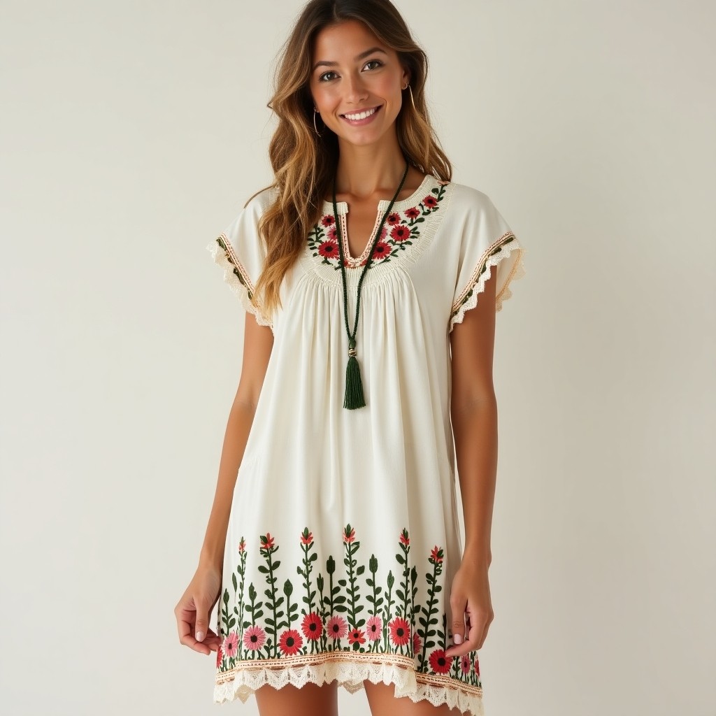 Boho Meadow Blossom Flowy Embroidered Dress