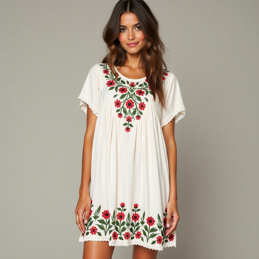 Boho Botanical Garden Flowy Embroidered Dress