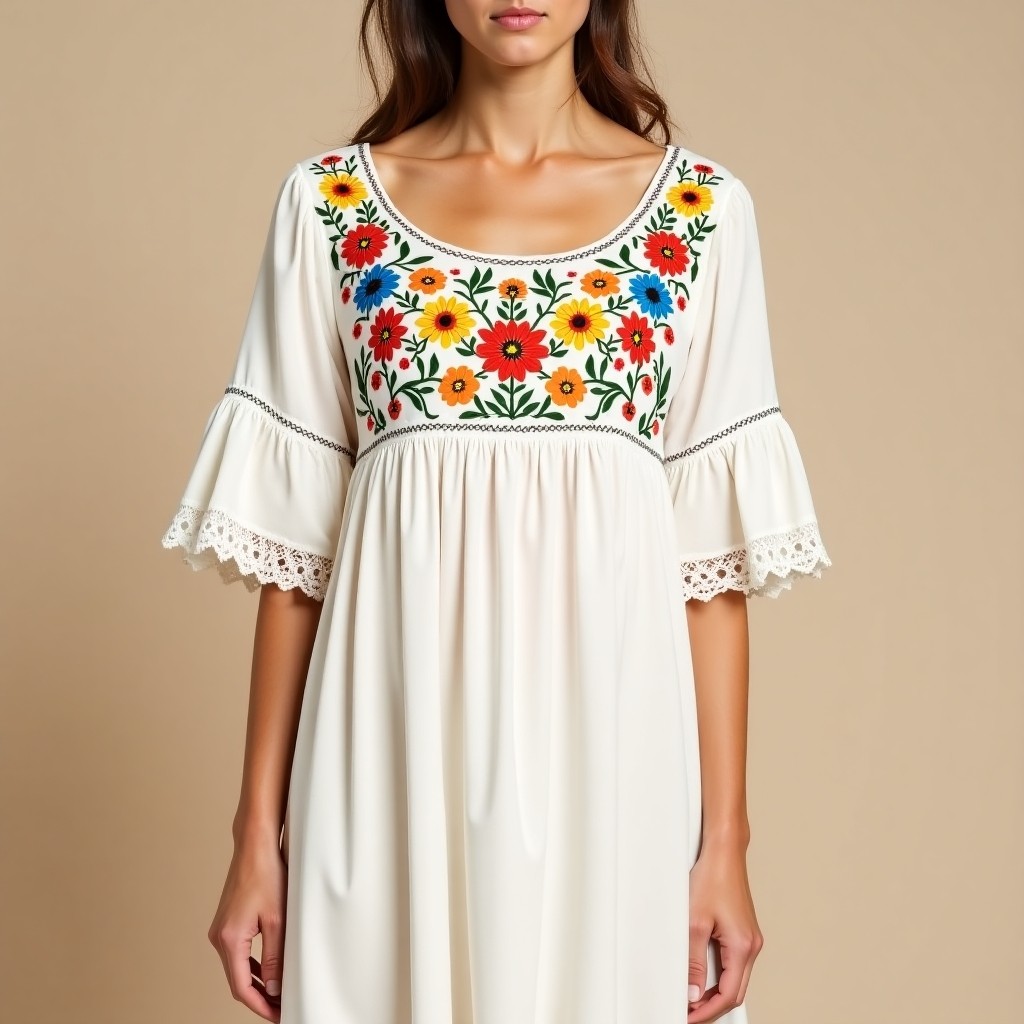 Bohemian Wildflower Blossom Embroidered Dress