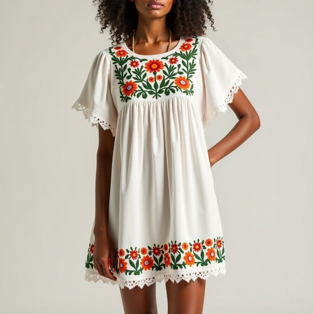 Boho Floral Branch Embroidered Maxi Dress