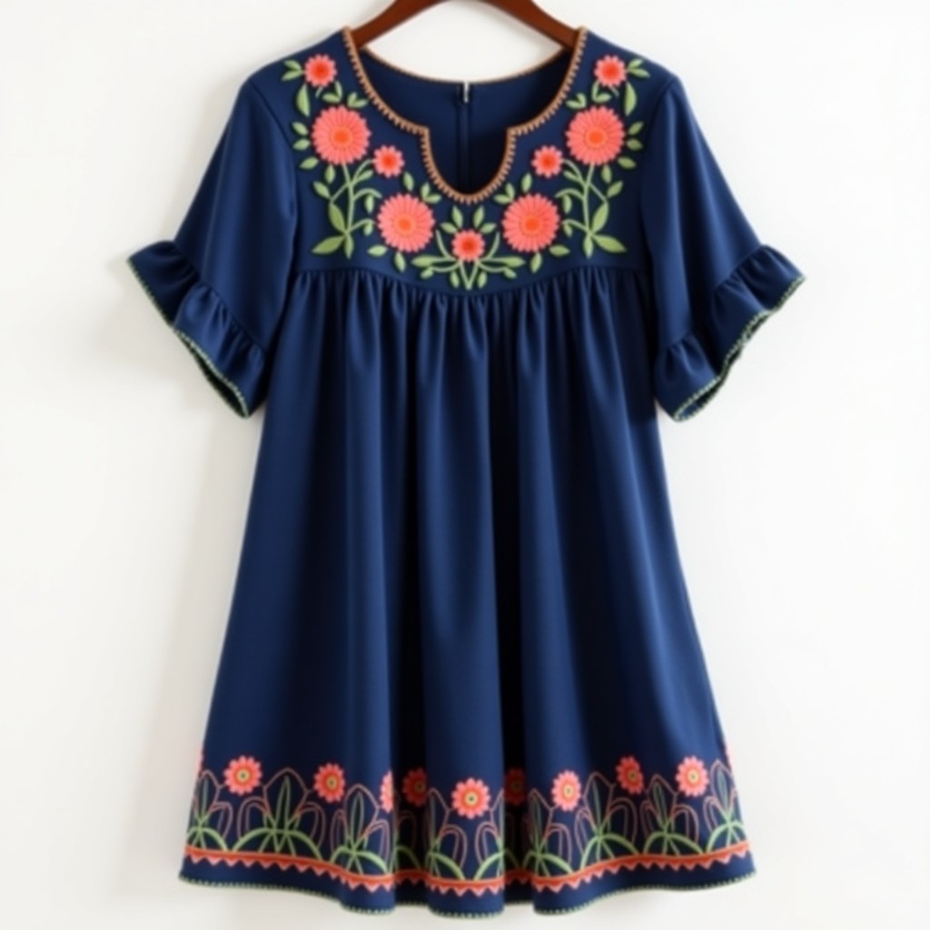 Boho Floral Meadow Vine Embroidered Dress