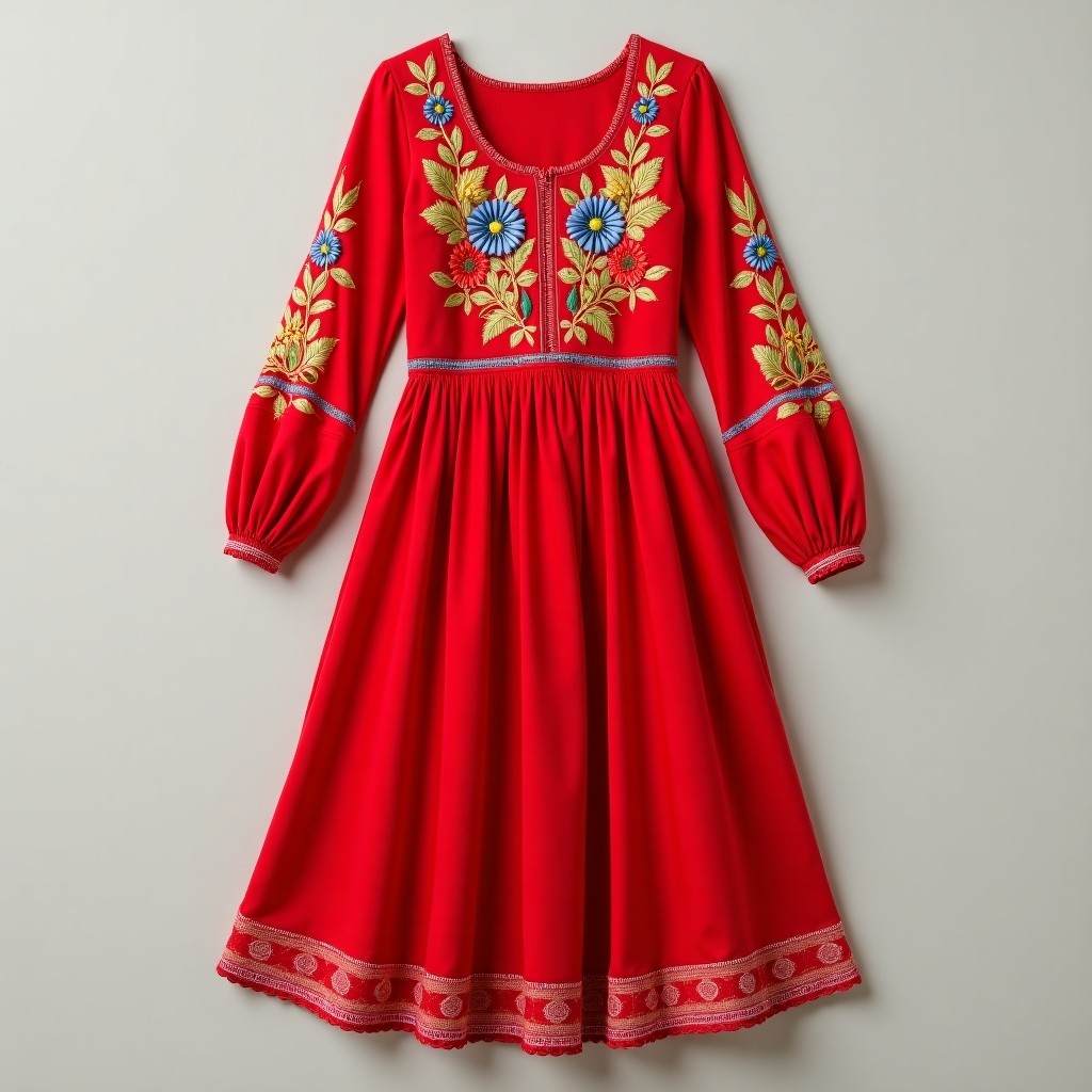 Boho Wildflower Foliage Embroidered Dress