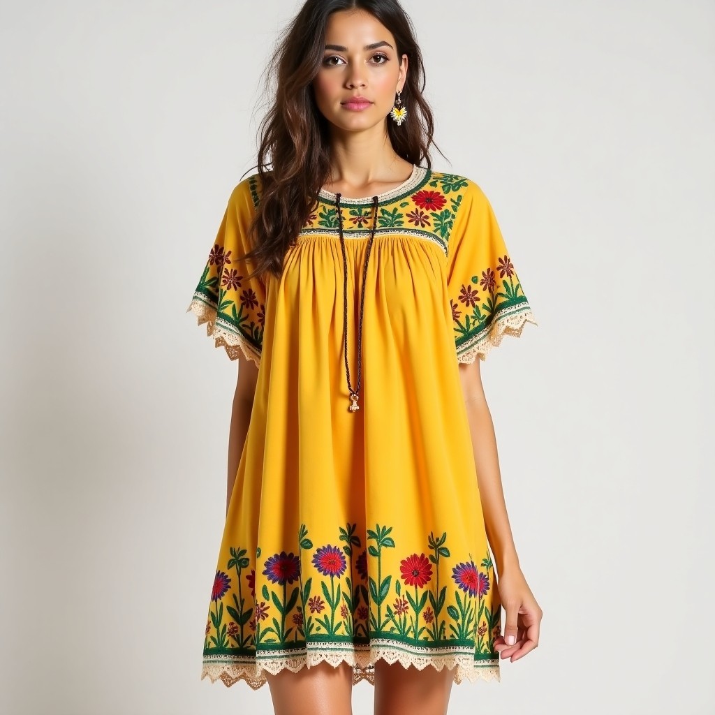 Boho Meadow Botanical Embroidered Dress