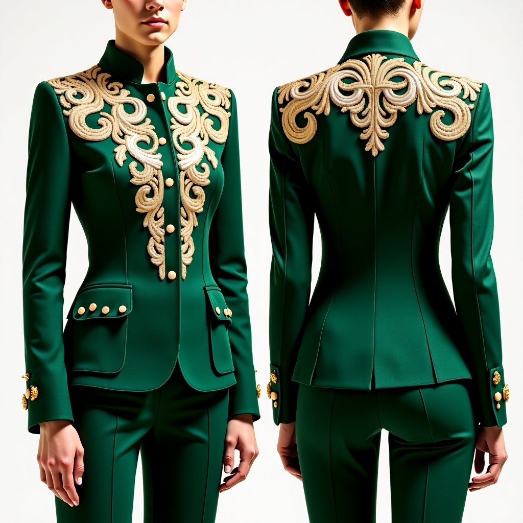 Elegant Floral Scroll Embroidered Jacket Dress