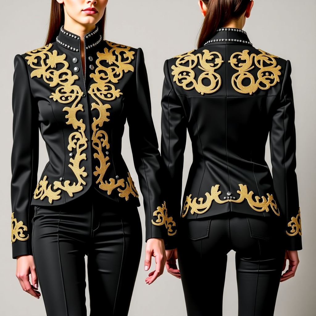 Fancy Embroidered High Collar Jacket Dress
