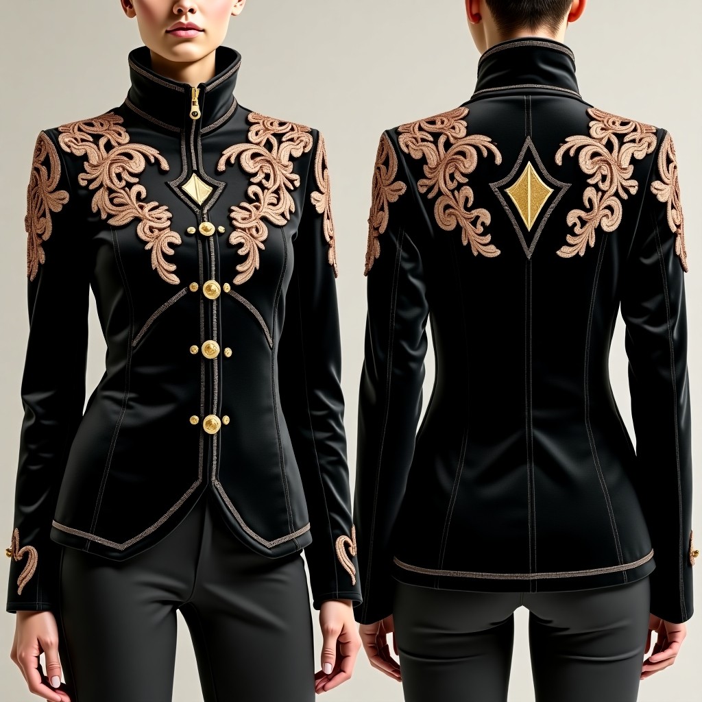 Fancy Botanical Scroll Embroidered Jacket Dress