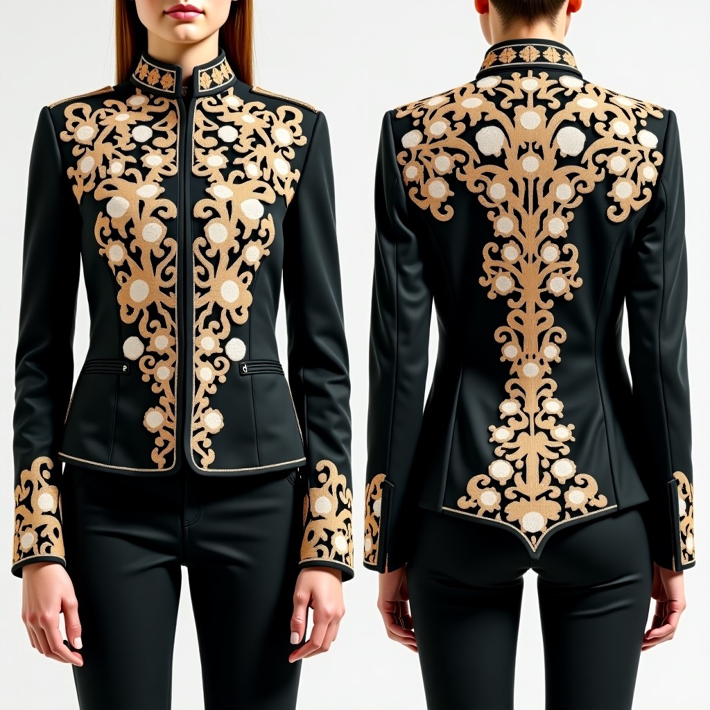 Elegant Scrollwork Tailored Embroidered Jacket