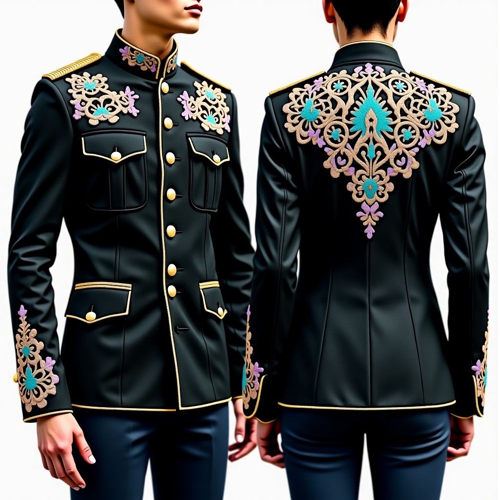 Fancy Ornamental Collar Embroidered Jacket Dress