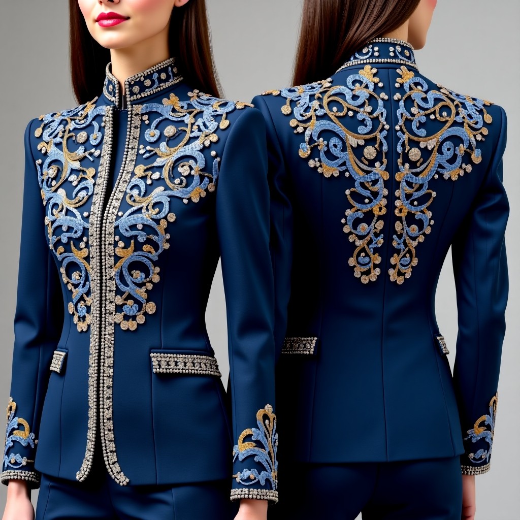 Elegant Floral Trail Embroidered Fashion Jacket