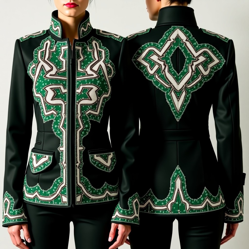 Elegant Ornamental Chest Embroidered Jacket Dress