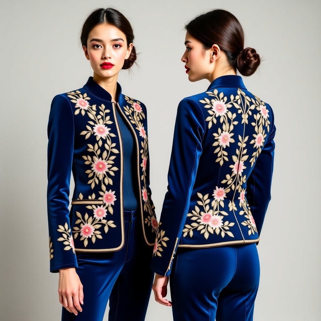 Luxury Leaf Motif Embroidered Blazer