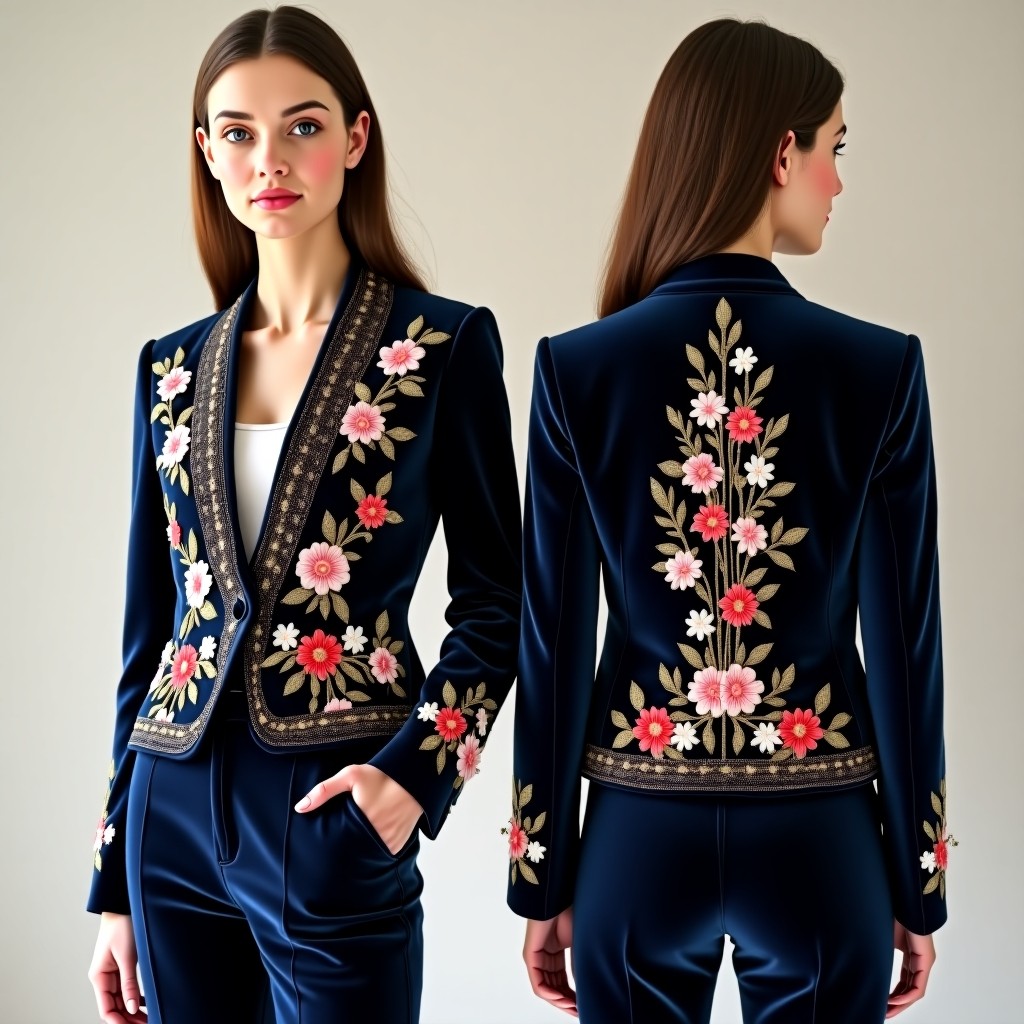 Floral Embroidered Double-Breasted Blazer