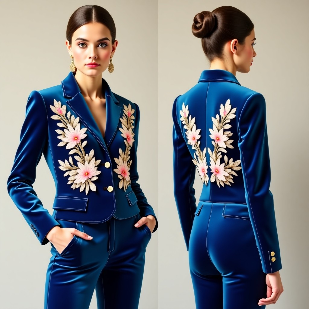 Elegant Floral Embroidery Suit Blazer