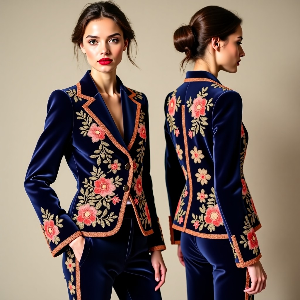 Sophisticated Leaf Embroidered Blazer