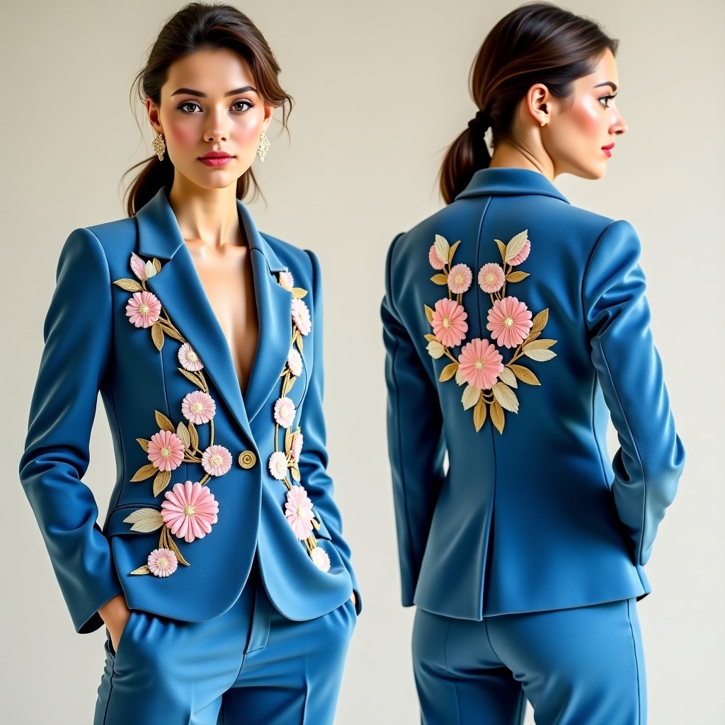 Luxury Botanical Lapel Blazer