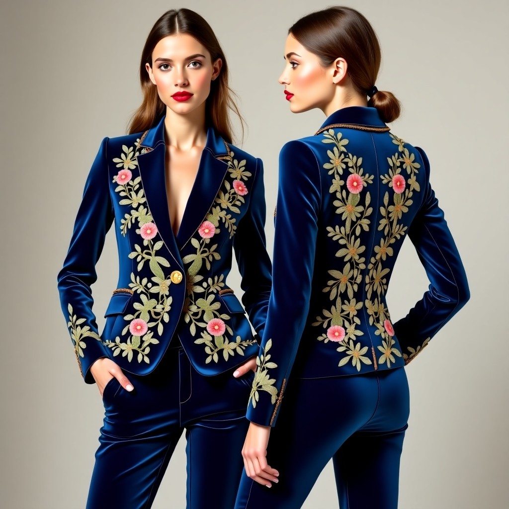 Elegant Floral Crest Embroidered Blazer