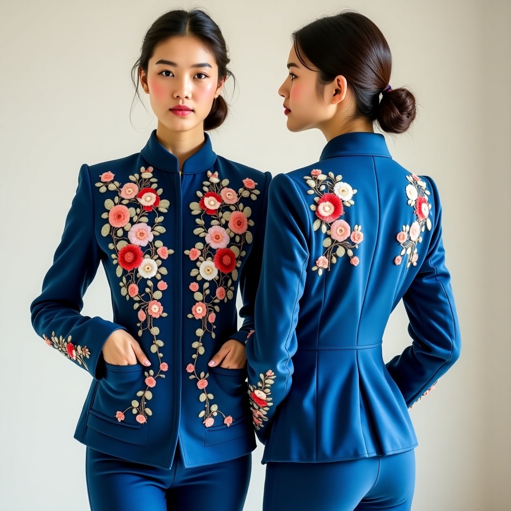 Luxury Leaf Blossom Embroidered Blazer