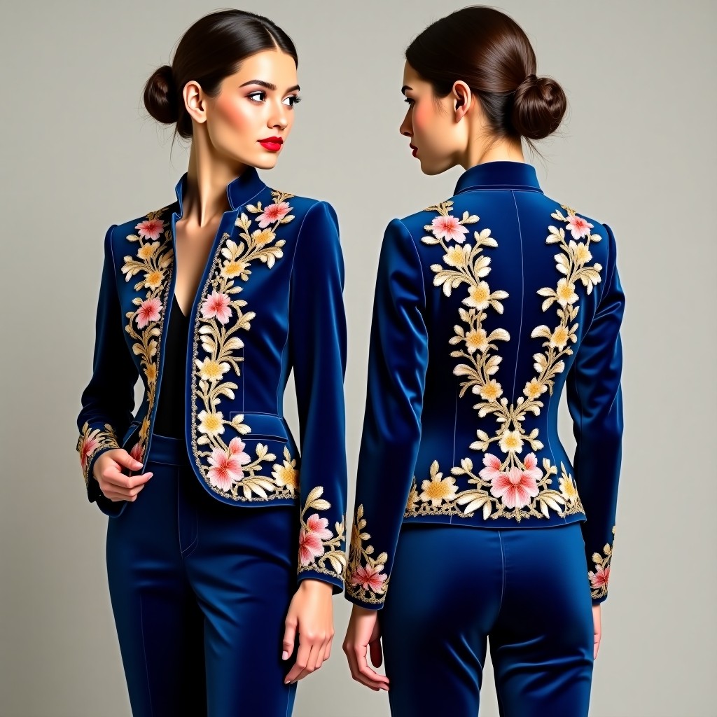 Premium Floral Cuff Embroidered Blazer