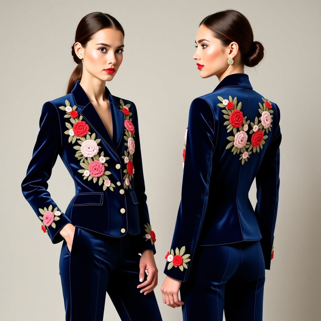 Elegant Floral Vine Panel Blazer