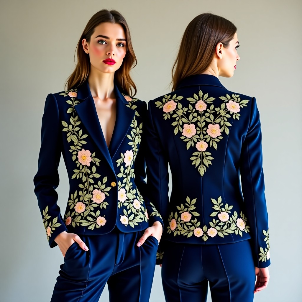 Luxury Garden Leaf Embroidered Blazer