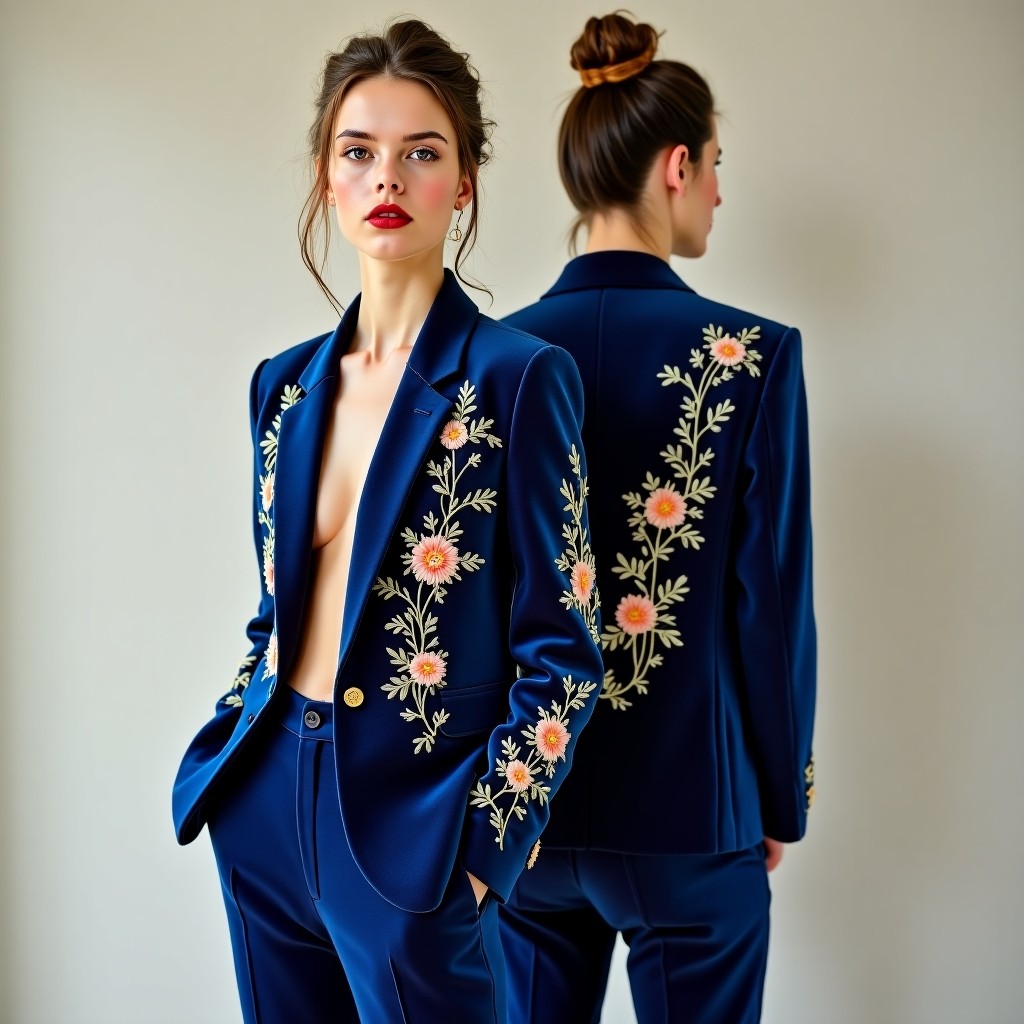 Premium Floral Collar Embroidered Blazer