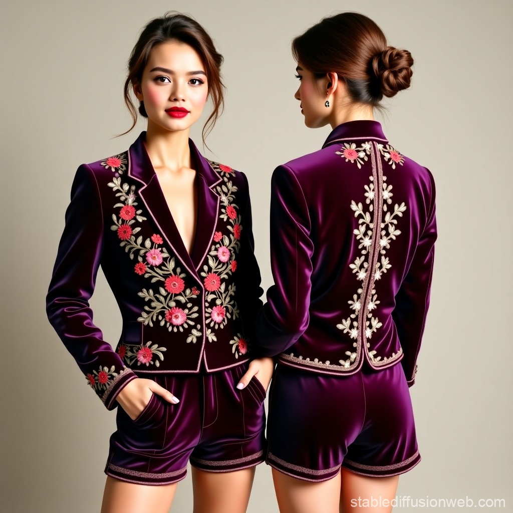Premium Botanical Shoulder Embroidered Blazer