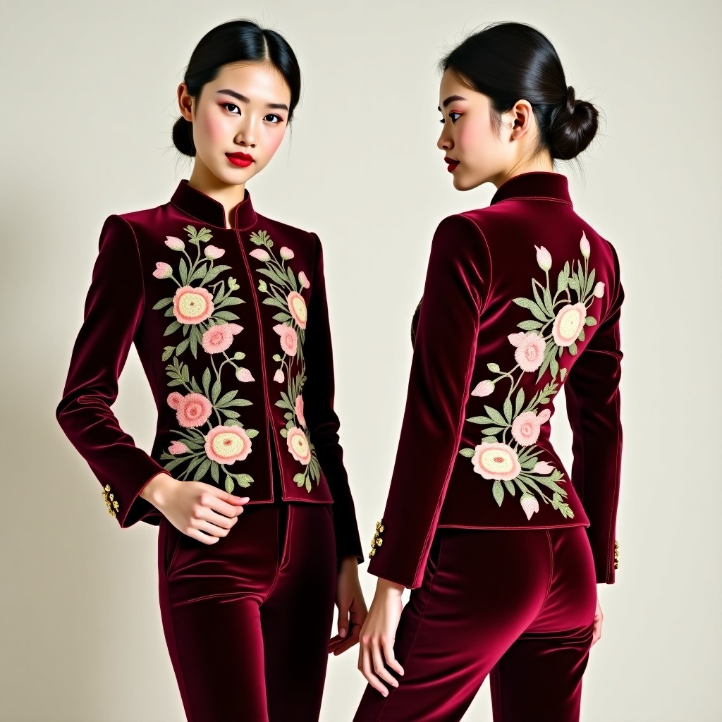 Luxury Leaf and Blossom Embroidered Blazer