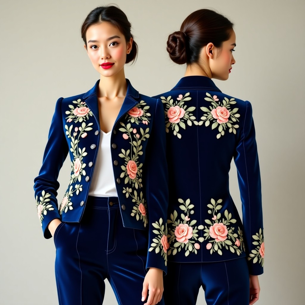 Luxury Floral Pocket Embroidered Blazer