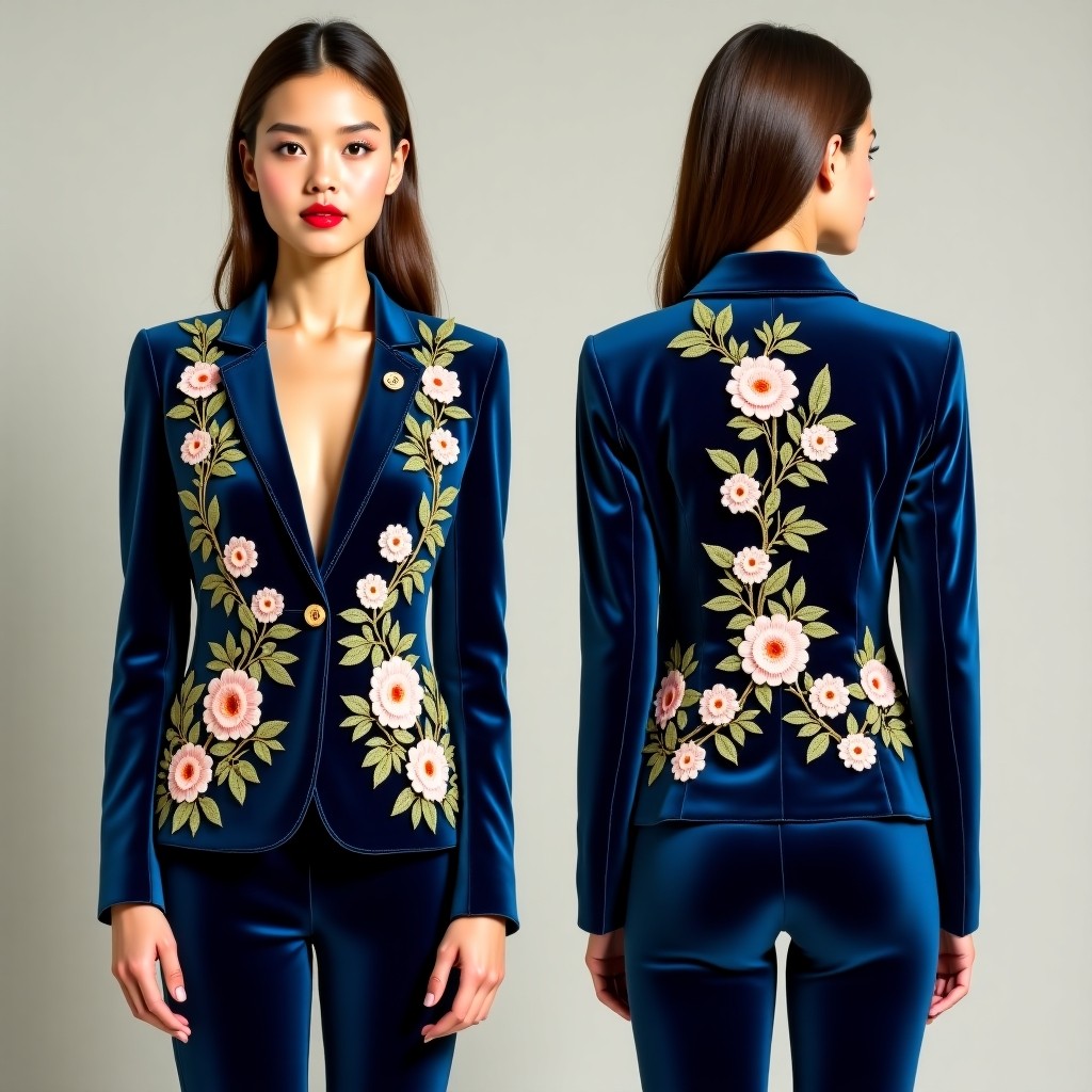 Ornate Botanical Lapel Embroidered Blazer
