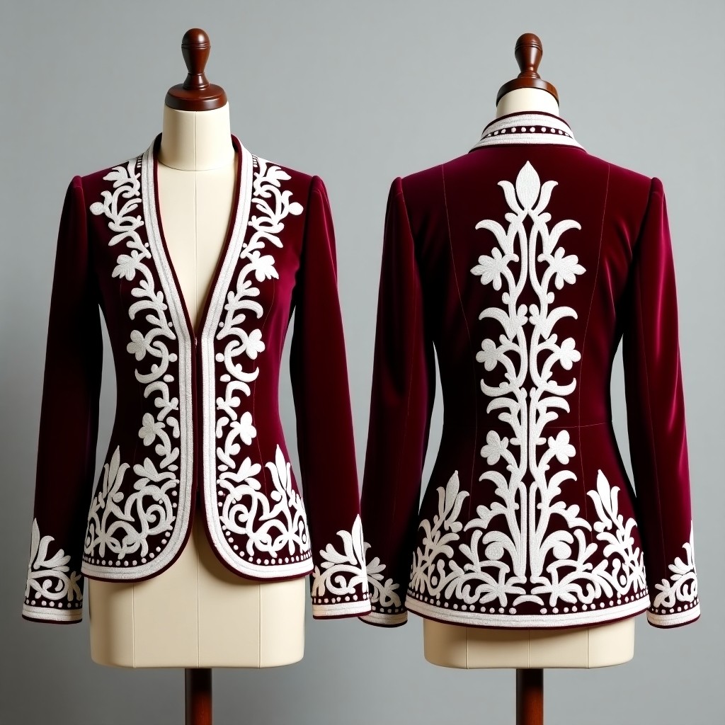 Royal Scroll Embroidered Velvet Blazer