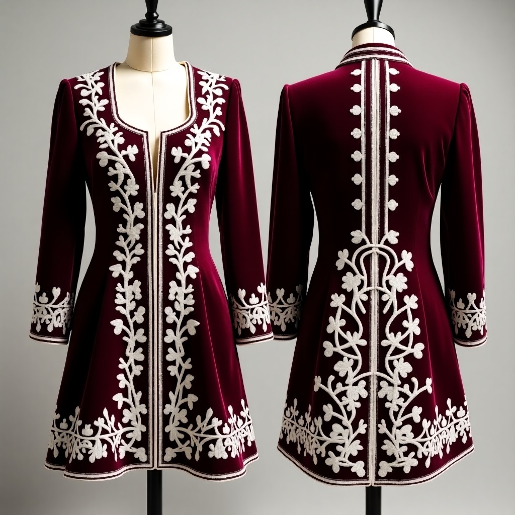 Embroidered High Collar Velvet Karakou Jacket