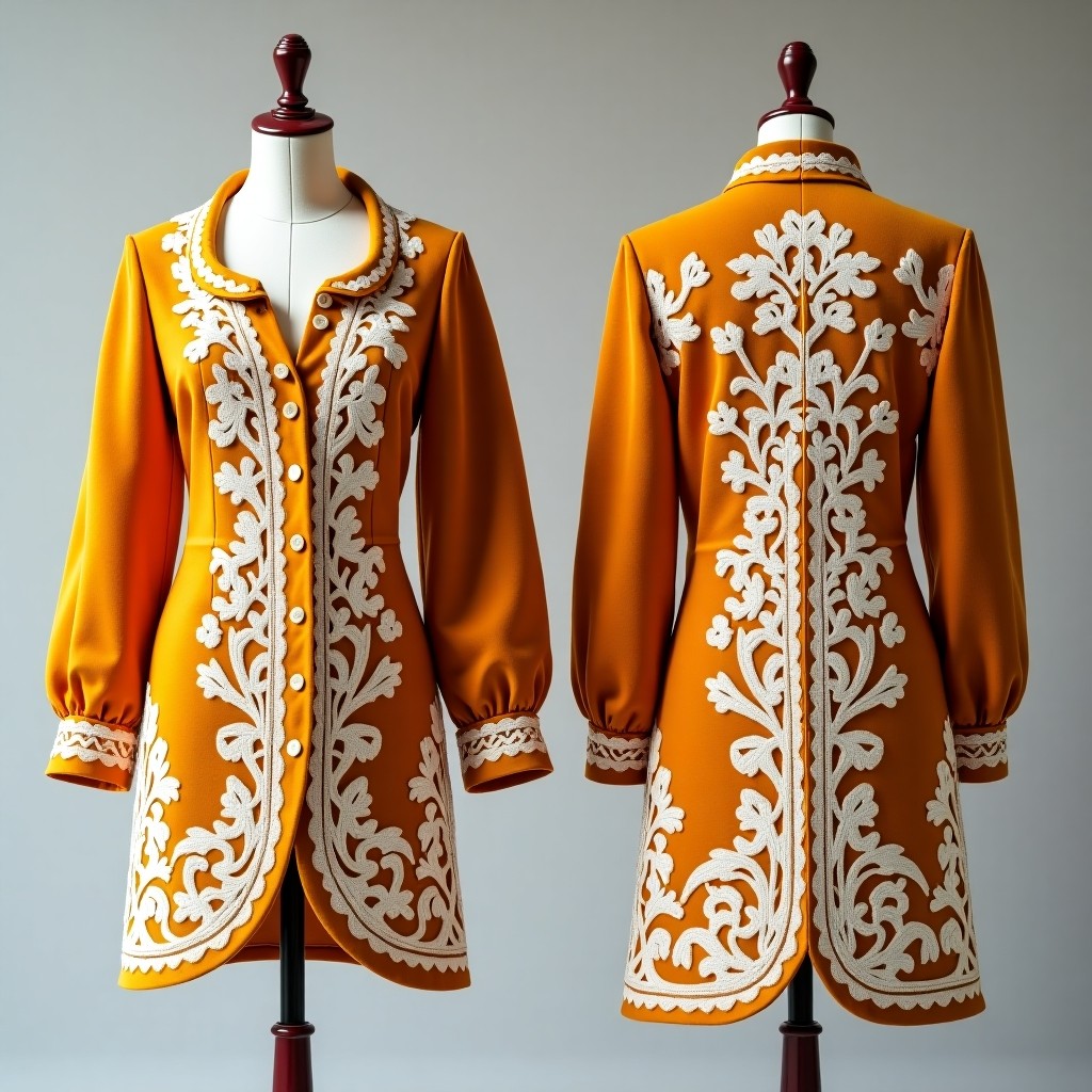 Regal Leafwork Embroidered Long Jacket