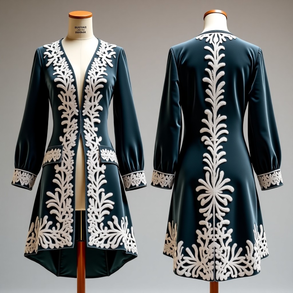 Decorative Leaf Border Embroidered Jacket