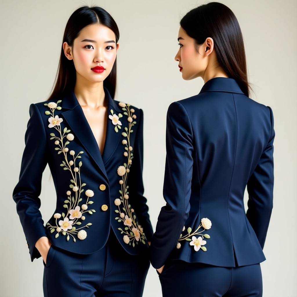 Elegant Embroidered Rose Vine Jacket