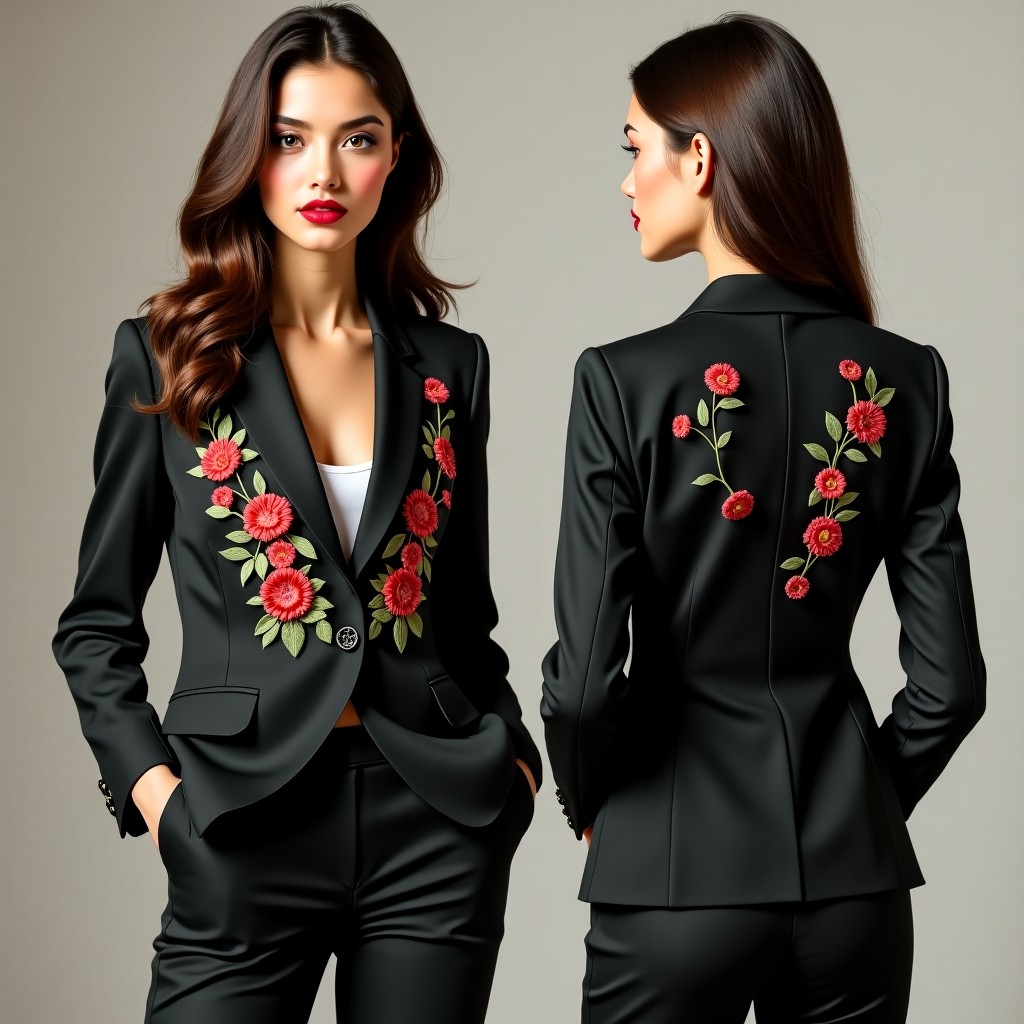 Chic Botanical Embroidered Formal Jacket