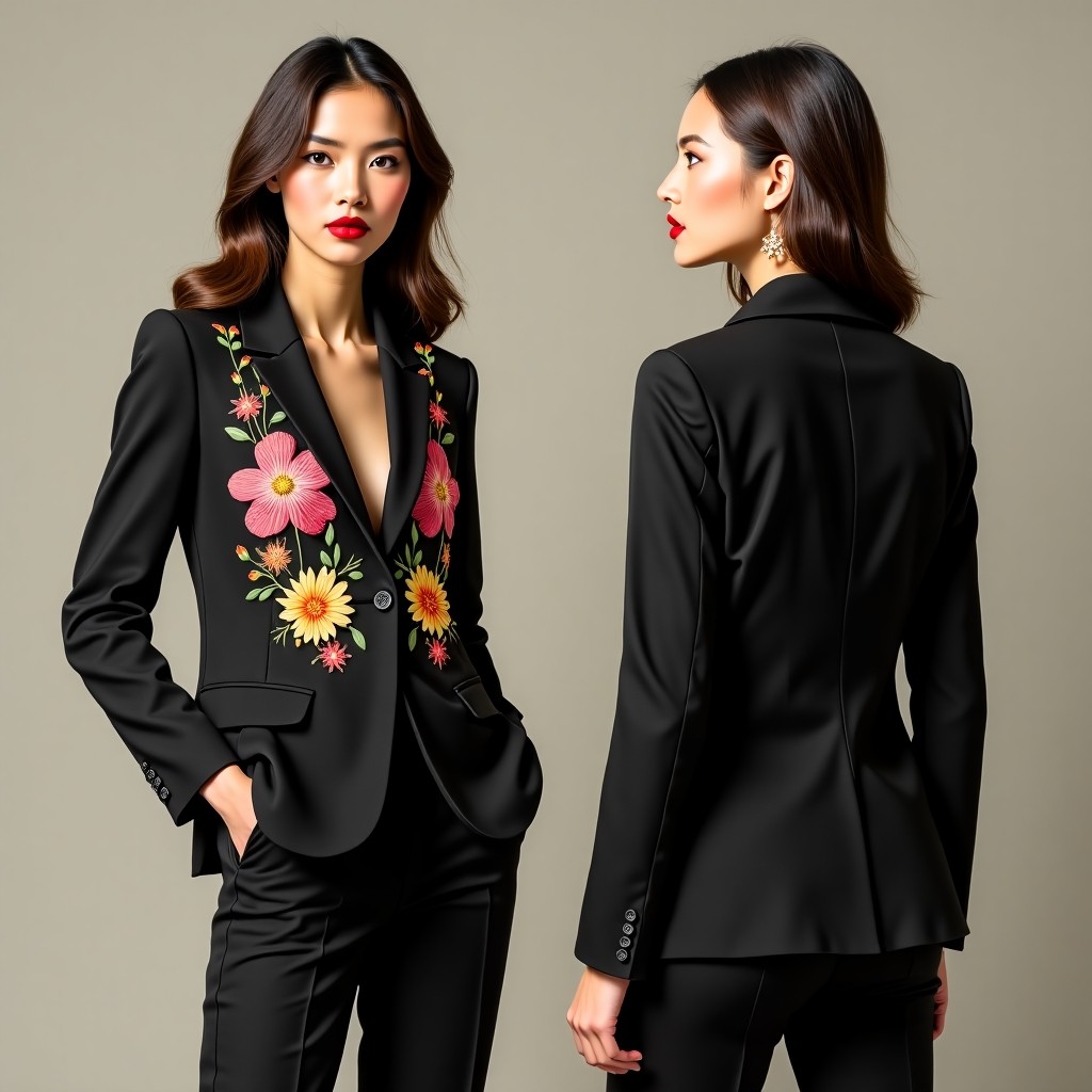Elegant Floral Embroidered Classic Jacket