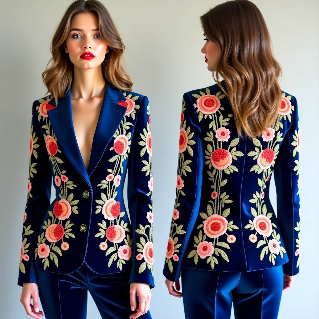 Classic Floral Border Embroidered Jacket