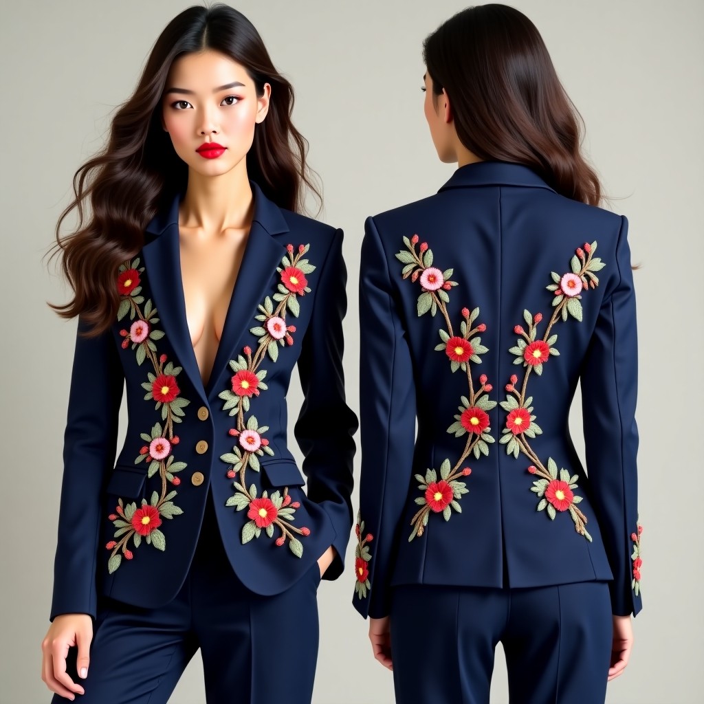 Elegant Floral Pocket Embroidered Jacket