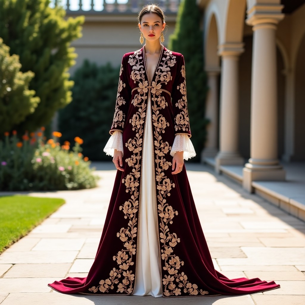 Regal Moroccan Floral Scroll Evening Couture