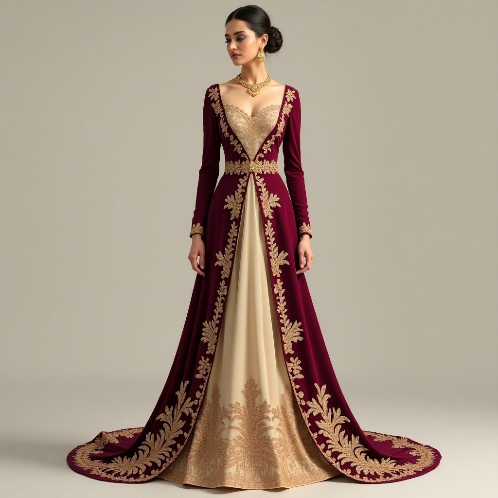 Elegant Macedonian Golden Motif Dress