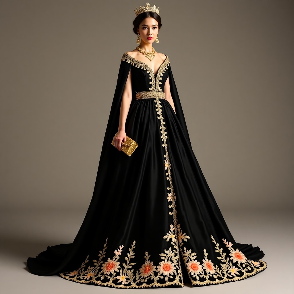 Sophisticated Macedonian Leaf Embroidery Dress