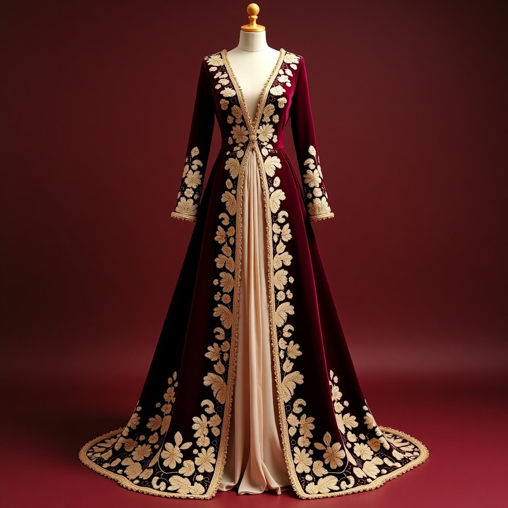 Opulent Macedonian Botanical Border Dress