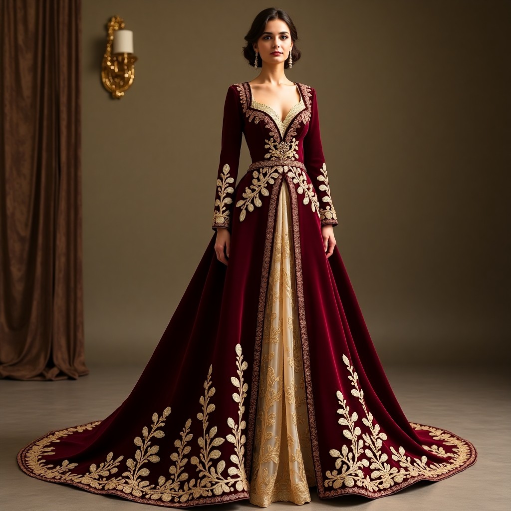 Exquisite Macedonian Leaf Blossom Dress