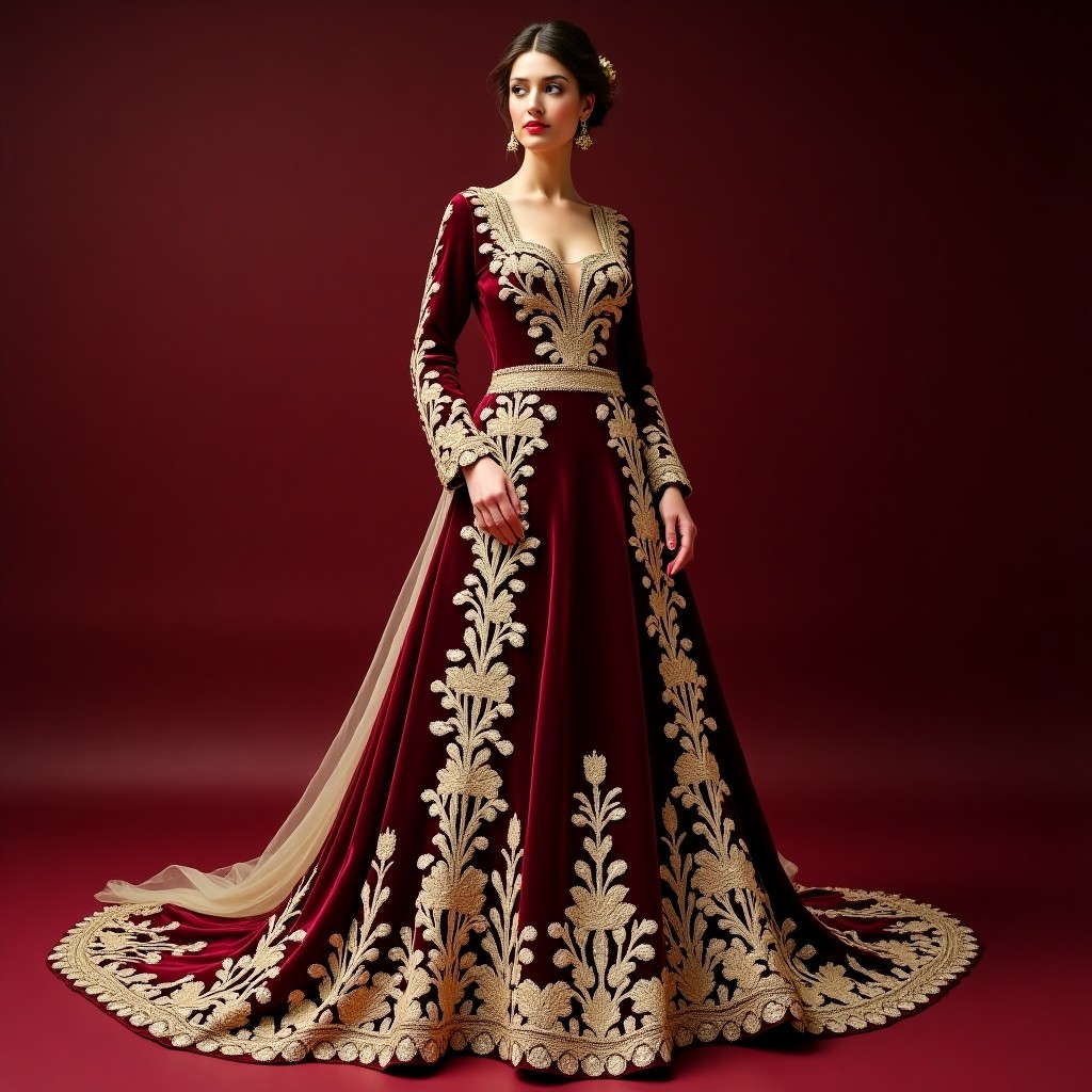 Luxurious Macedonian Leaf Border Dress