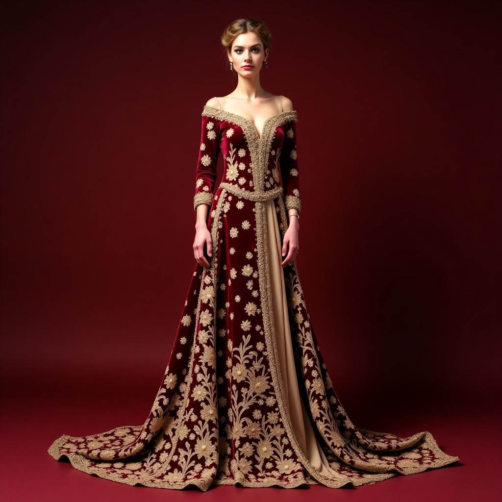 Sophisticated Macedonian Blossom Border Gown