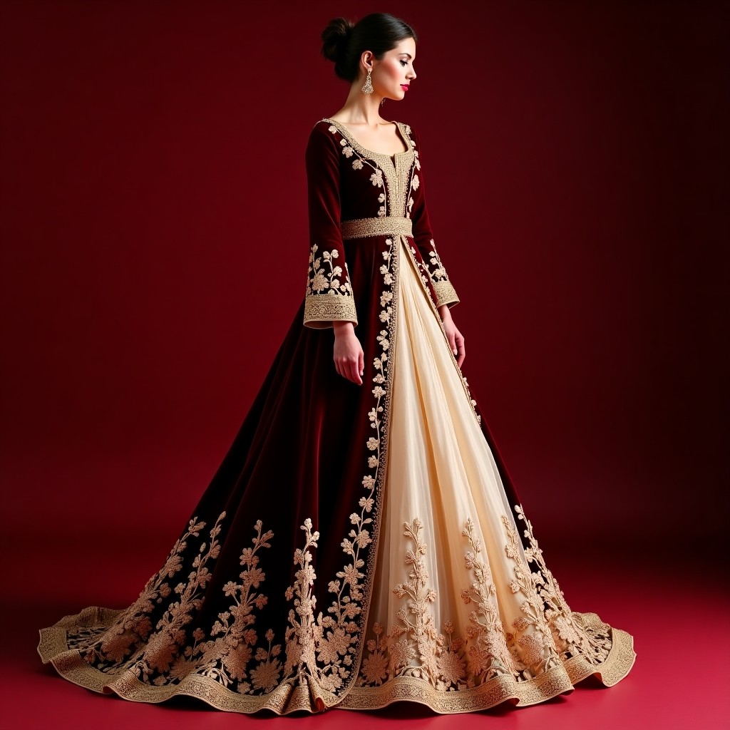 Elegant Macedonian Leaf Blossom Gown