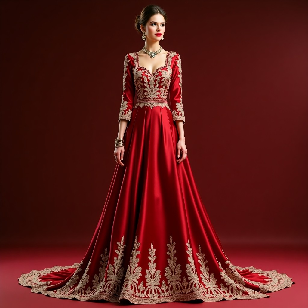 Luxurious Macedonian Floral Vine Gown